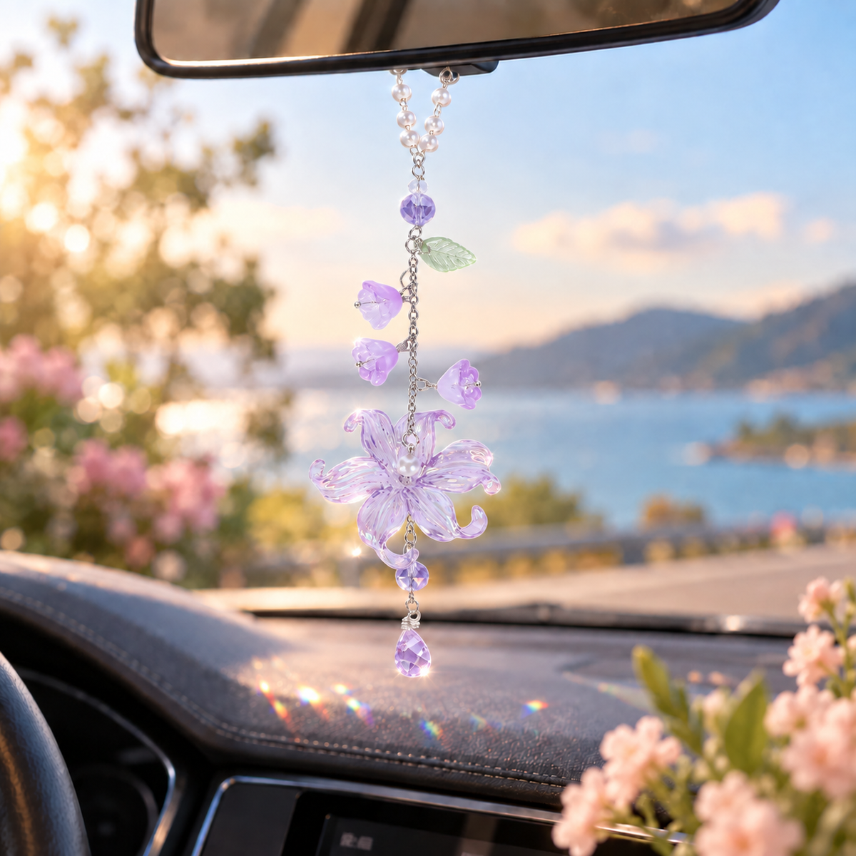 Aesthetic Acrylic Lily Car Rearview Mirror Pendant 🌸