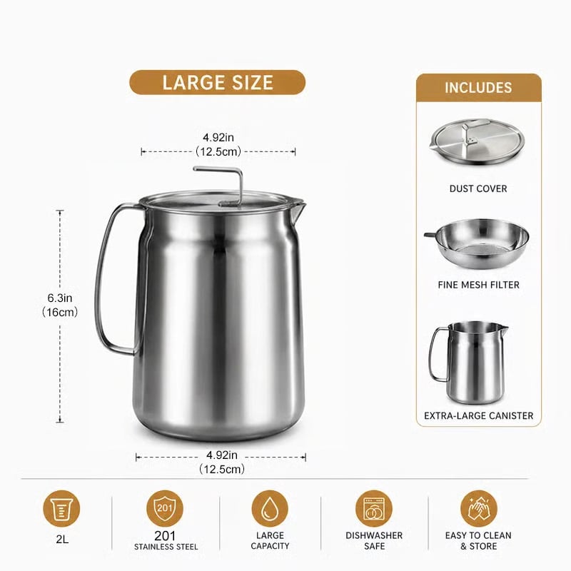 3-in-1 Stainless Steel Deep Fryer Pot – Fry, Strain & Store Oil