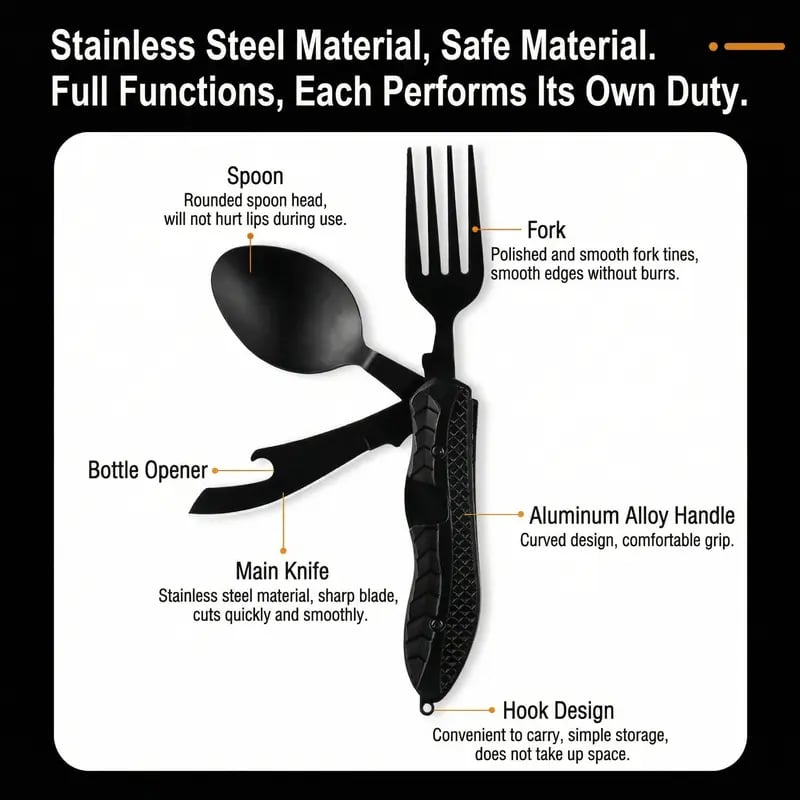 🍴 4-in-1 Detachable Folding Camping Utensil Set