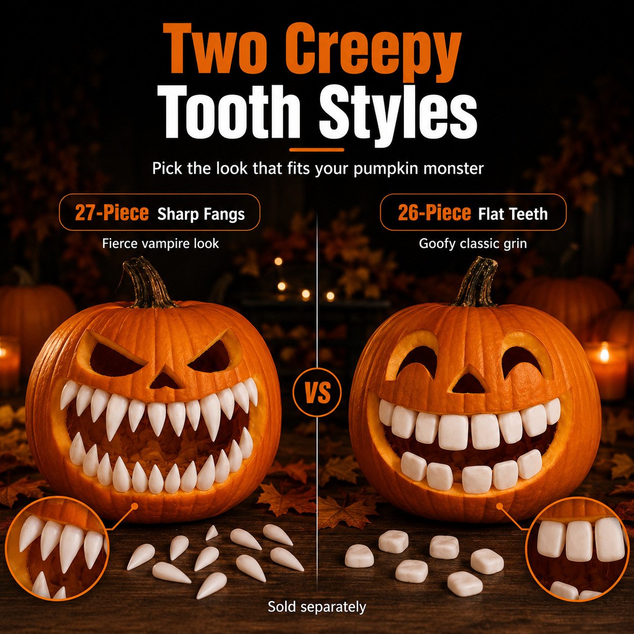 🔥 LAST DAY 49% OFF – 🎃 Monster Grin Pumpkin Decorating Kit | Create Bold 3D Jack-O’-Lantern Faces with Press-In Teeth & Reusable Designs 🦷✨