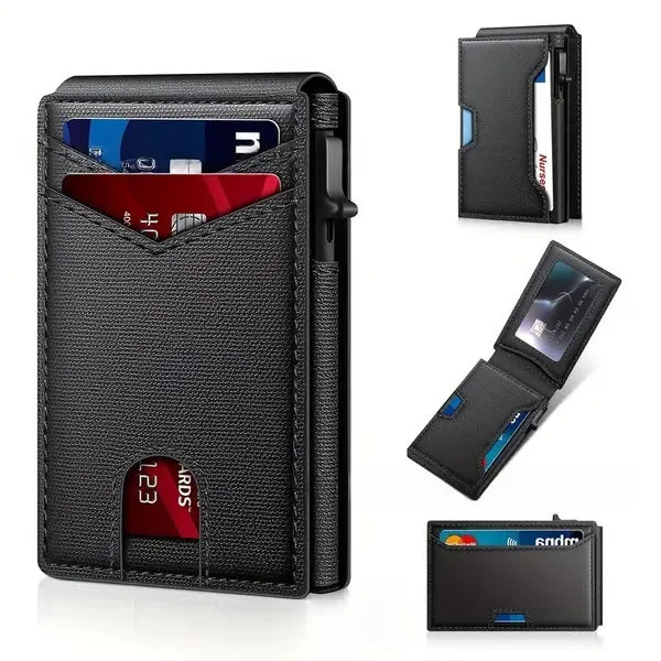 🔐 RFID Blocking Minimalist Pop-Up Wallet | One-Second Card Eject Design & Ultra Slim Pocket Wallet