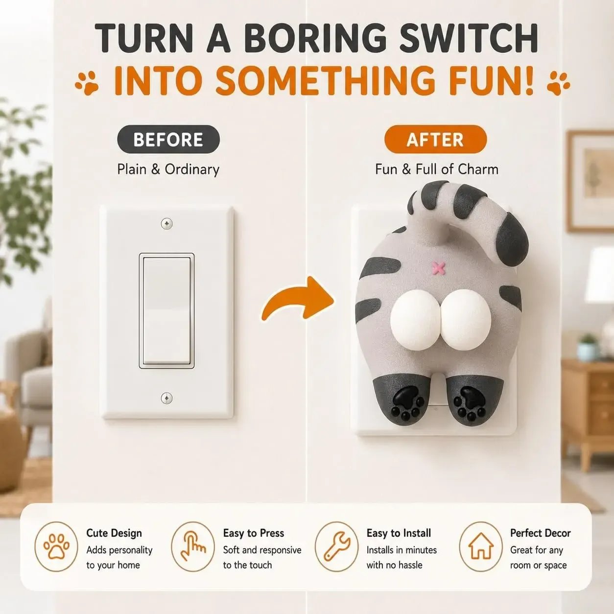 🐱Funny Cat Butt Light Switch Cover, 3D Double Rocker Decor Wall Plate