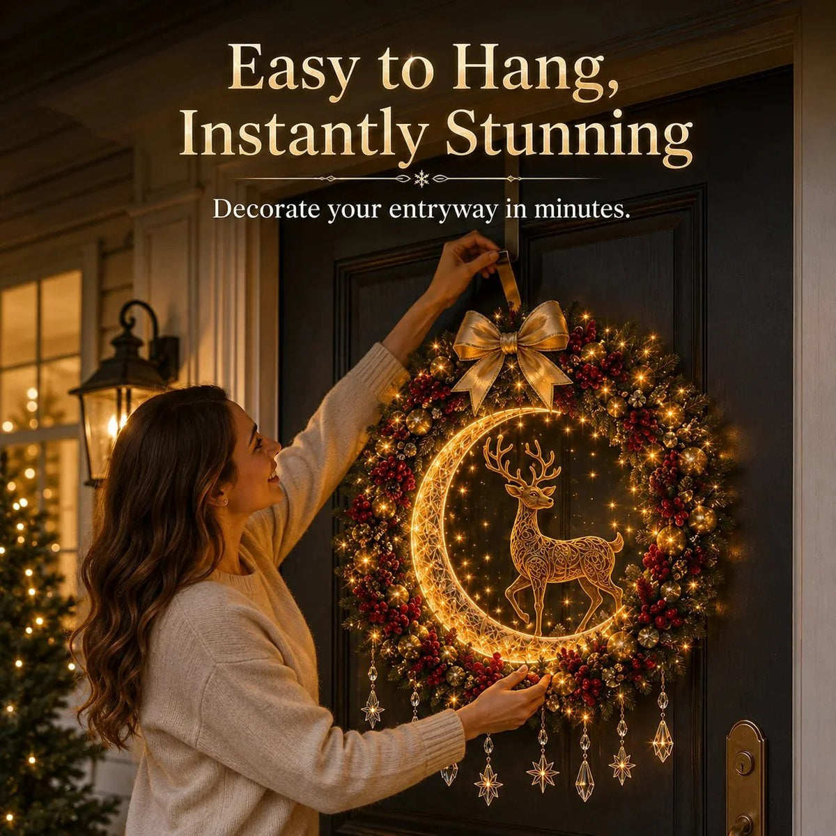 ✨ Christmas Moonlight Wreath Collection – Lighted Holiday Door Decor