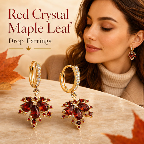 🍁 Autumn Glow: Crystal Maple Leaf Drop Earrings in Gold Finish