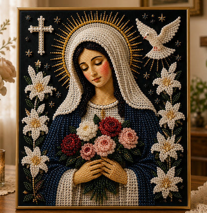 🔥HOT SALE🔥🙏 Divine Pearl Bead Virgin Mary Icon – A Peaceful DIY Faith Art Gift ✨
