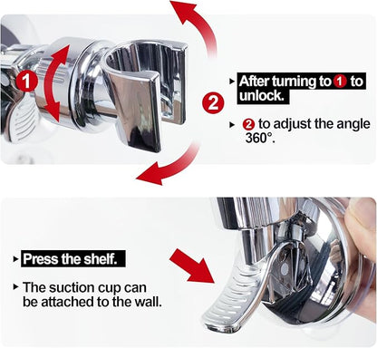 Adjustable shower head holder - Detachable shower head holder with suction cup - Drill-free shower head holde