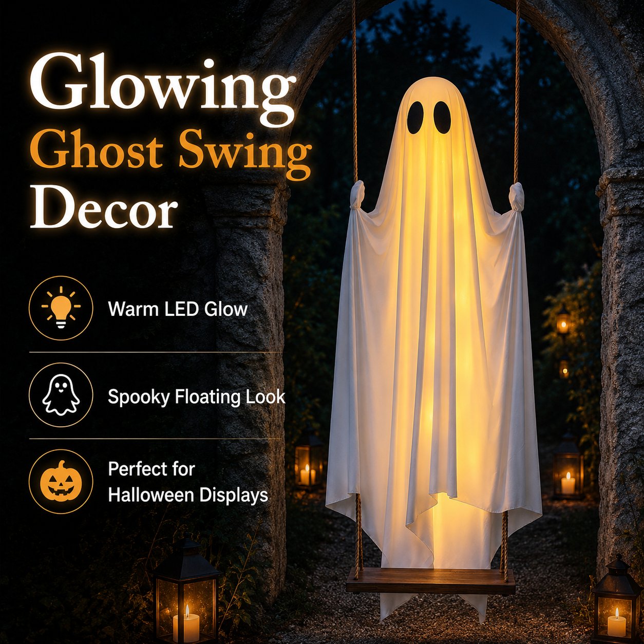 👻 Light-Up Swing Ghost – The Cutest Spooky Halloween Yard Decor 🎃