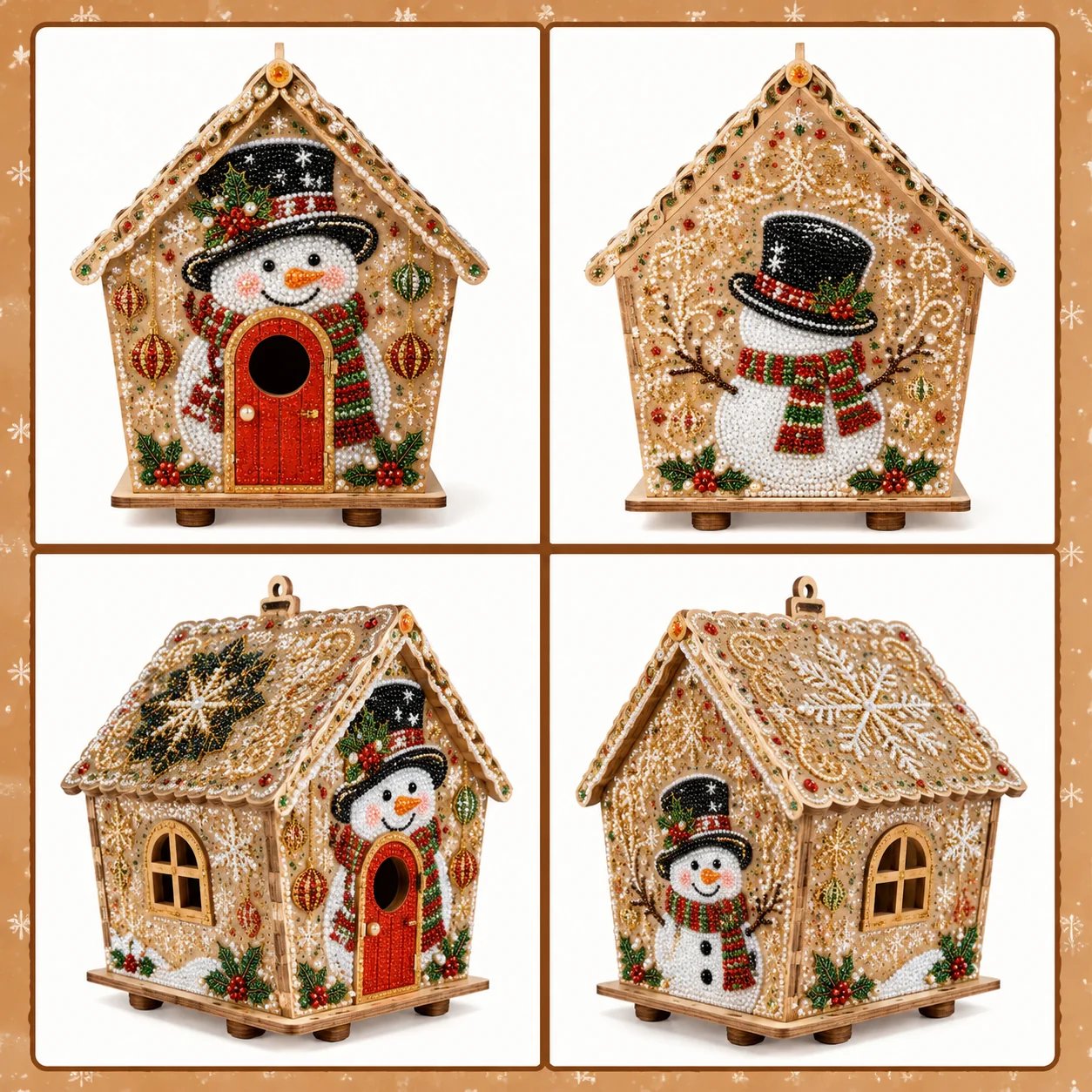 🎄Christmas Pearl Cottage Art Kit | Pre-Cut Wooden Panels, Sparkling Rhinestones, Pearl Beads & Complete Tools for a 3D Holiday House ✨