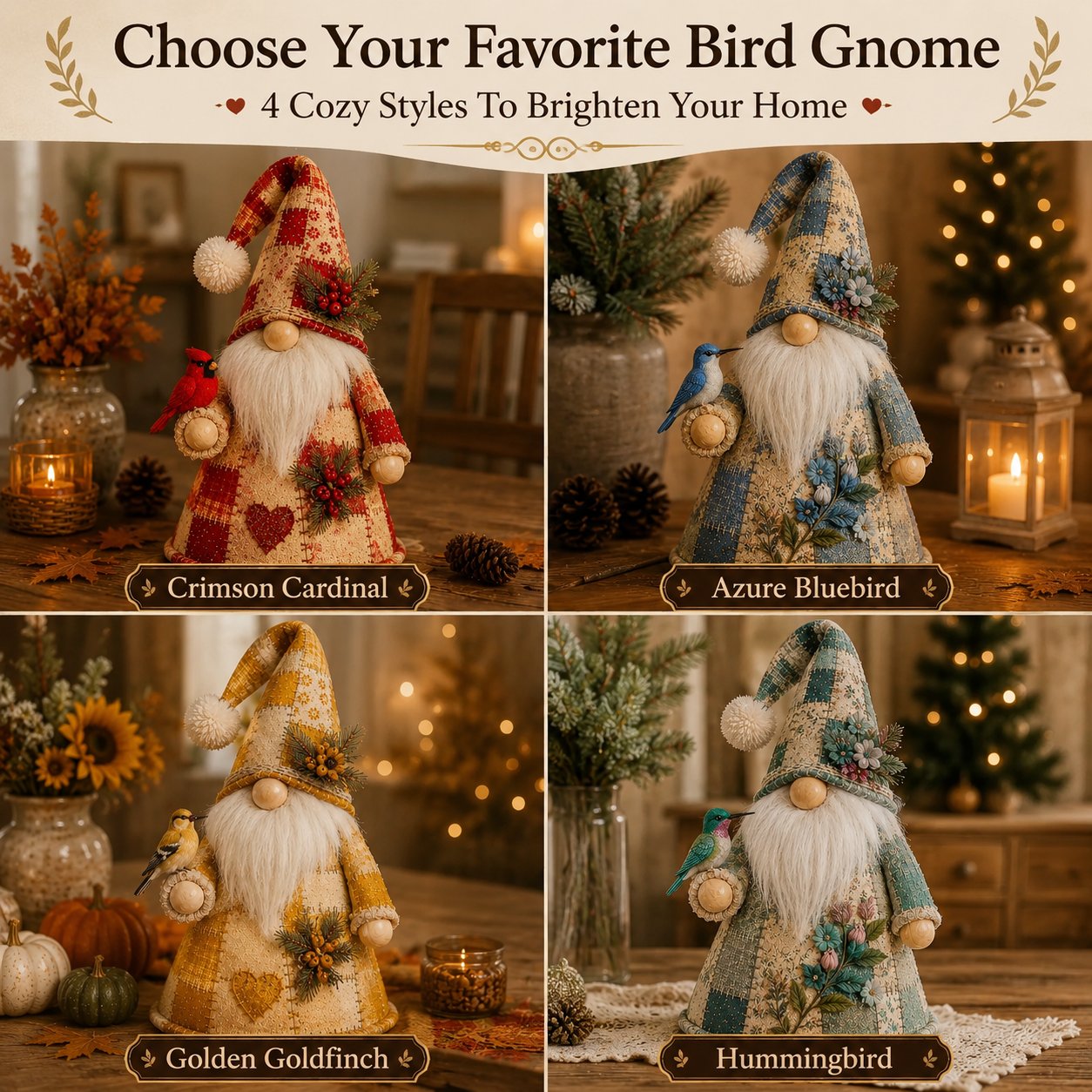 🔥 LAST DAY 49% OFF – 🐦 Patchwork Bird Gnome Light Collection | Warm Glowing Tabletop Decor with Farmhouse Patchwork Details for Mantels, Shelves & Holiday Gifts ✨（副本）