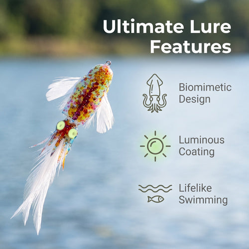🎣🦑 Luminous Squid Feather Fishing Lure – Glow-in-the-Dark Soft Bait for Night Fishing & Saltwater Angling