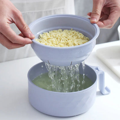 ✨ Stoneware-Inspired Diamond-Faceted Ramen Bowl Set | 40oz Microwave-Safe Ramen Maker with Built-in Drain & Utensils 🍜