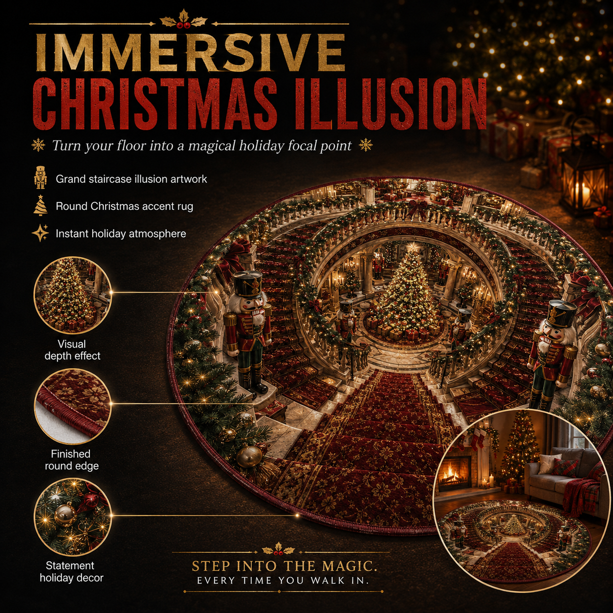 🎄🔥 Christmas 3D Illusion Rug – Magical Holiday Portal Floor Decor
