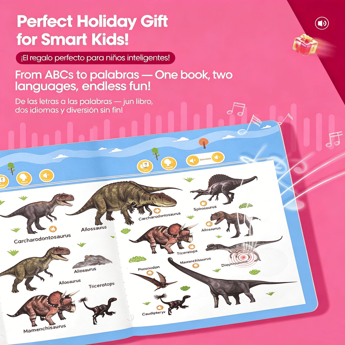 🎁Perfect for Toddlers🎁Spanish Interactive Educational Toy for Kids 1–6, Bilingual Sound Book for Early Language Learning