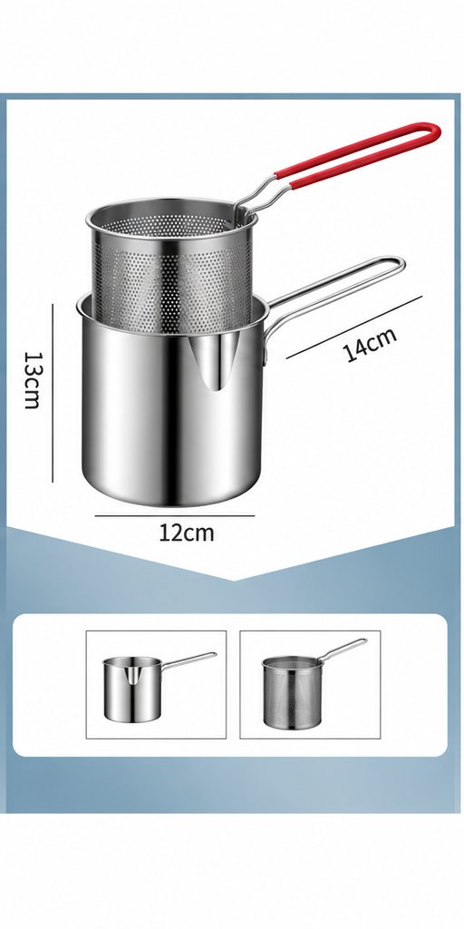 🍳Stainless Steel Deep Fryer Set - 1-Person Mini Pot with Fry Pot, Filter Basket & Food Clip