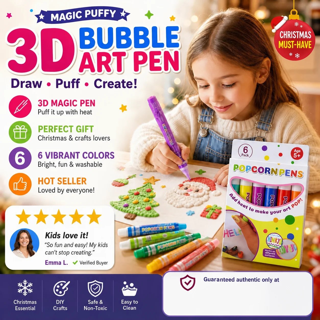 🎁🔮Magic Pen – Draw 3D with one stroke!🎄 DIY Bubble Popcorn Drawing Pens🔥