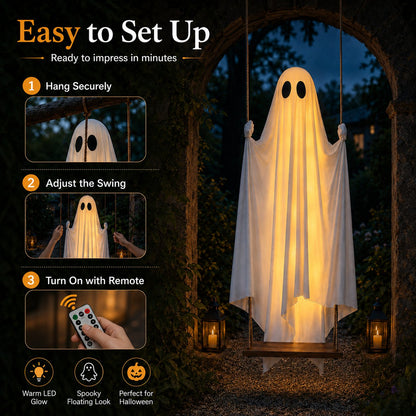 👻 Light-Up Swing Ghost – The Cutest Spooky Halloween Yard Decor 🎃