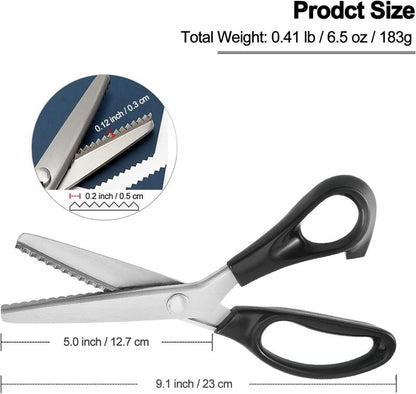 Stainless Steel Zig Zag Scissors with Serrated Teeth, Sharp Craft Cutting Tool for Sewing, Fabric, Dressmaking & DIY Projects