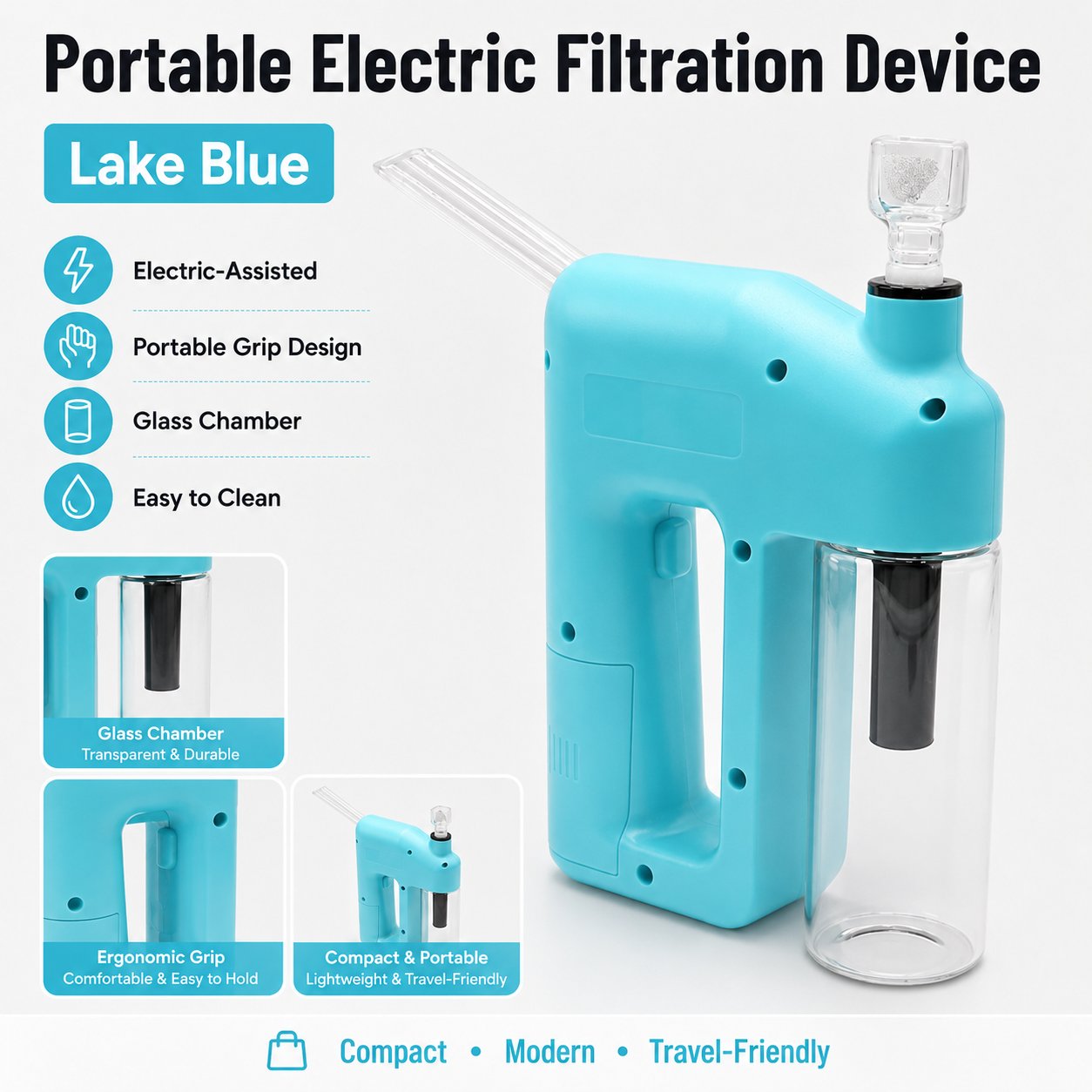 ✨ Portable Handheld Electric Filtration Device | Compact Glass Chamber Design with Electric-Assisted Operation & 6 Color Options