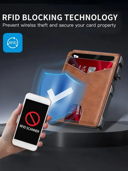 🔐 RFID Blocking Minimalist Pop-Up Wallet | One-Second Card Eject Design & Ultra Slim Pocket Wallet