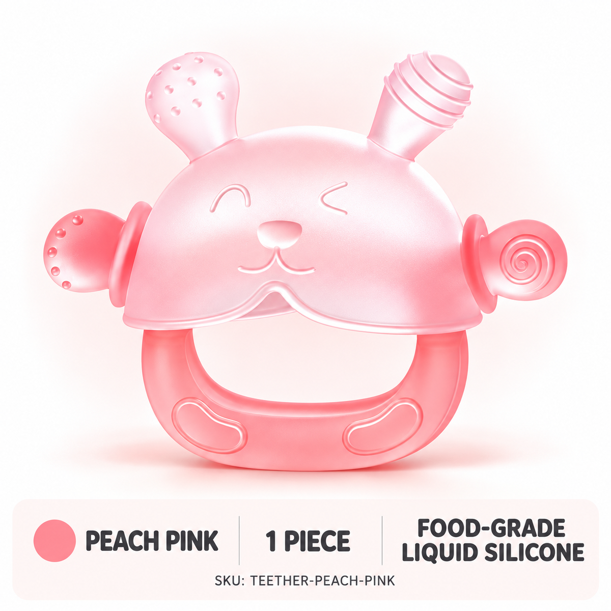 🐰 360° Food-Grade Silicone Bunny Teether – Full-Hand Easy-Grip Design