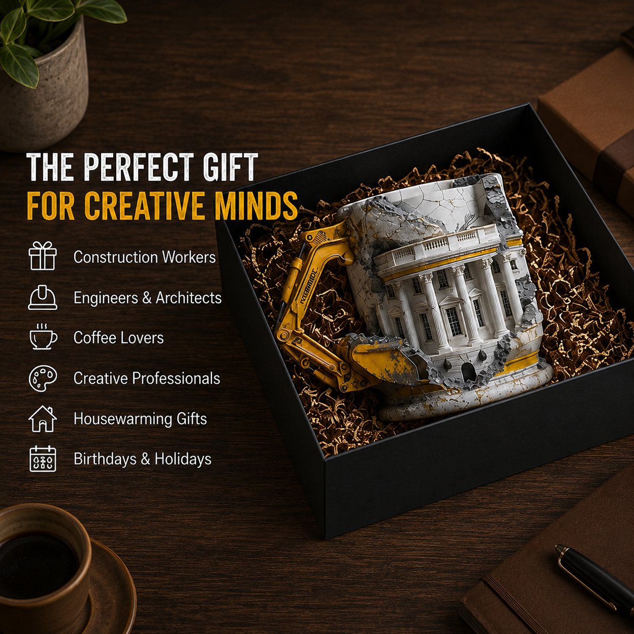 White House Excavator Mug – 3D Construction Coffee Cup