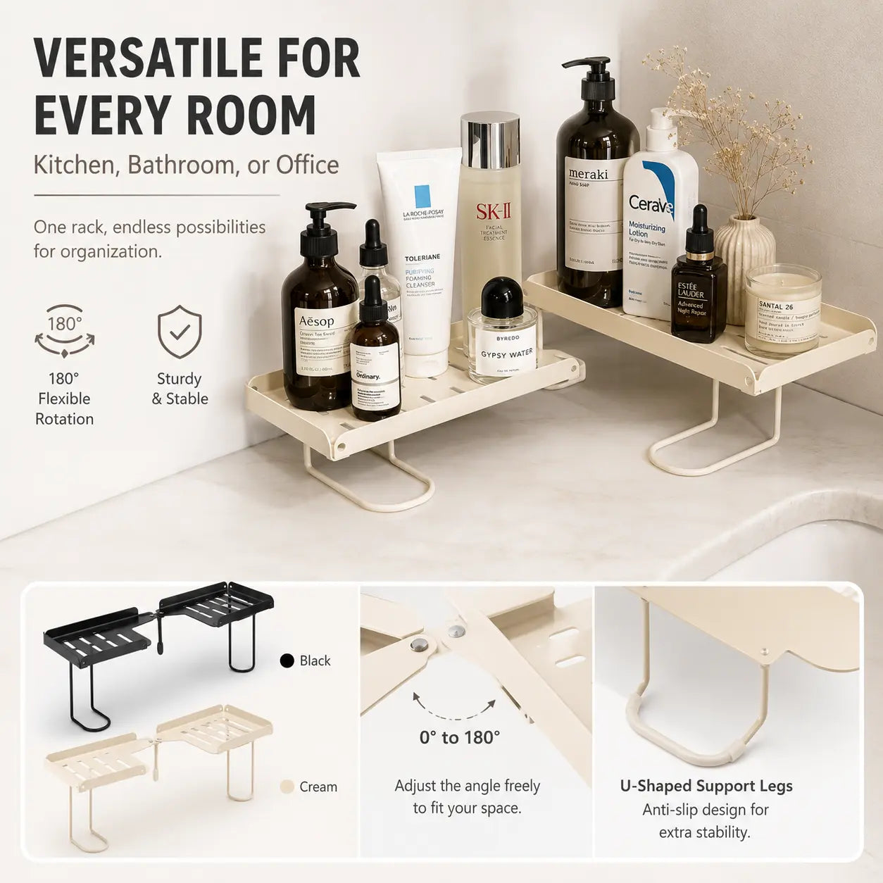 Foldable Steel Over-Sink Shelf Organizer, No-Drill Adjustable Storage Rack ✅