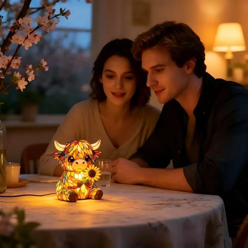 ✨ Creative Highland Cow LED Night Light, Home Cartoon Animal Resin Figurine