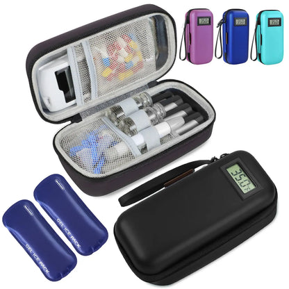 Insulin Cooler Travel Case with Temperature Display & 2 Ice Packs