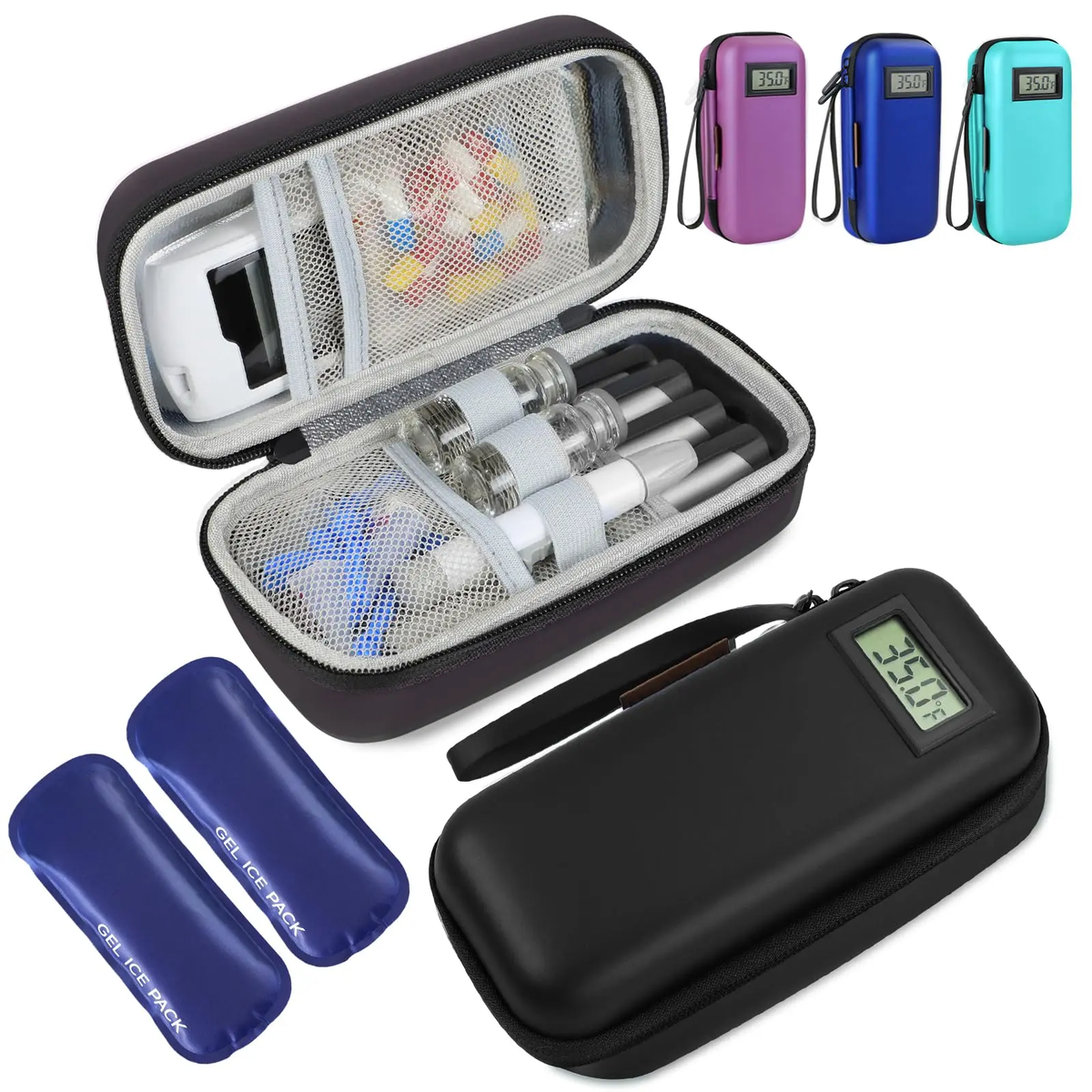 Insulin Cooler Travel Case with Temperature Display & 2 Ice Packs
