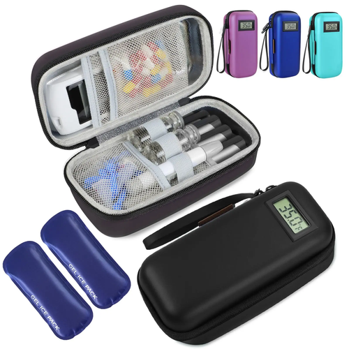 Insulin Cooler Travel Case with Temperature Display & 2 Ice Packs