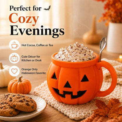 🎃 Spooky Season Starts Here — Cute Pumpkin Cup with Built-In Spoon Holder! 🥄✨