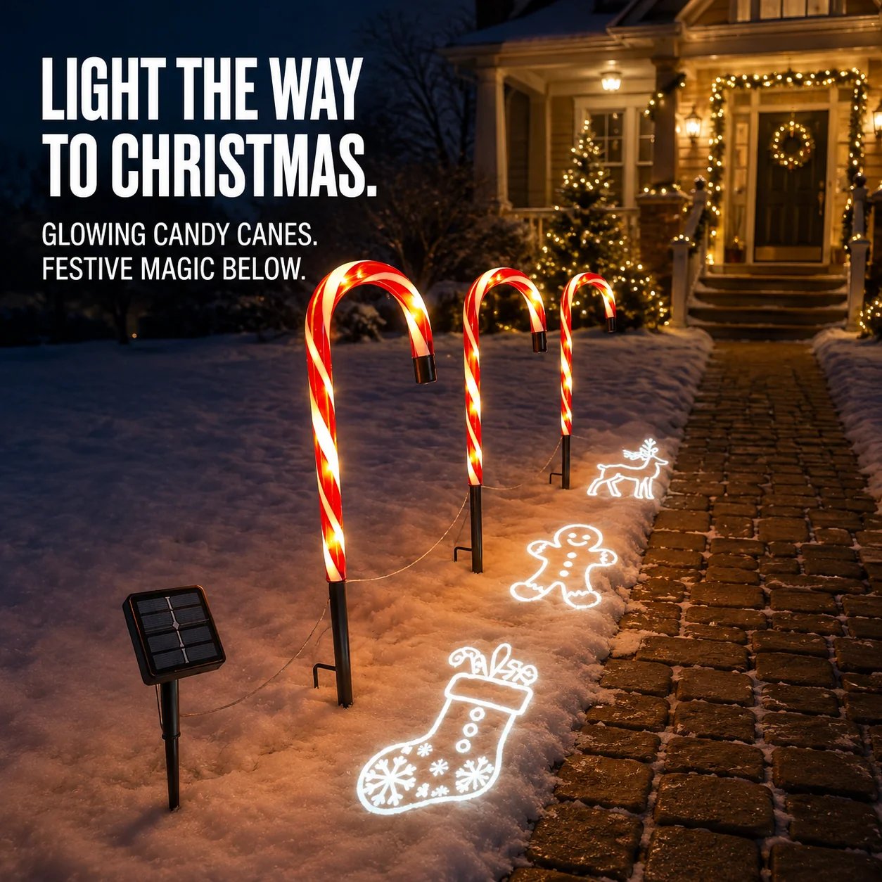 🔥Buy 2 Get 20% OFF🔥🎄Solar Candy Cane Projector Pathway Lights – Light the Way to Christmas