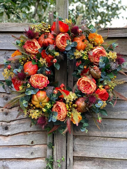 🔥Last Day 49% OFF💖 Handmade Fall Peony And Pumpkin Wreath - Year Round Wreath