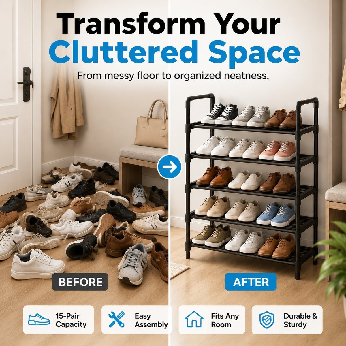 👟Multi-layer Shoe Storage Shelf | Sturdy· Stackable· Space-Saving