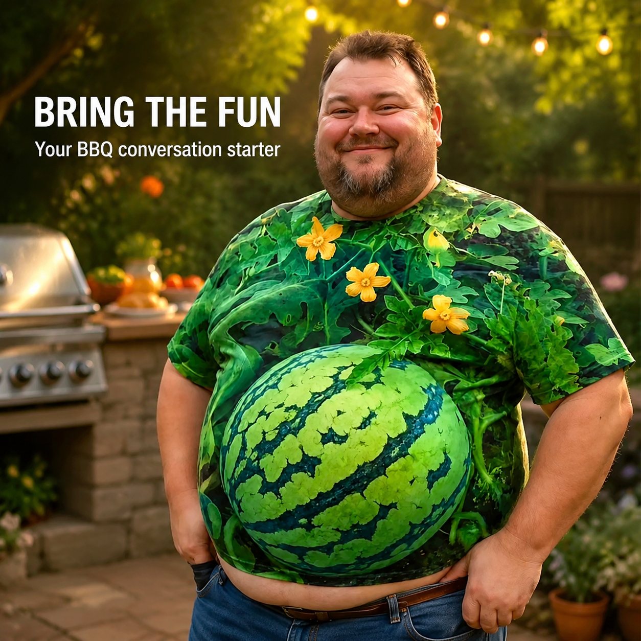 🍉 Funny 3D Watermelon Belly T-Shirt – Summer Novelty Graphic Tee