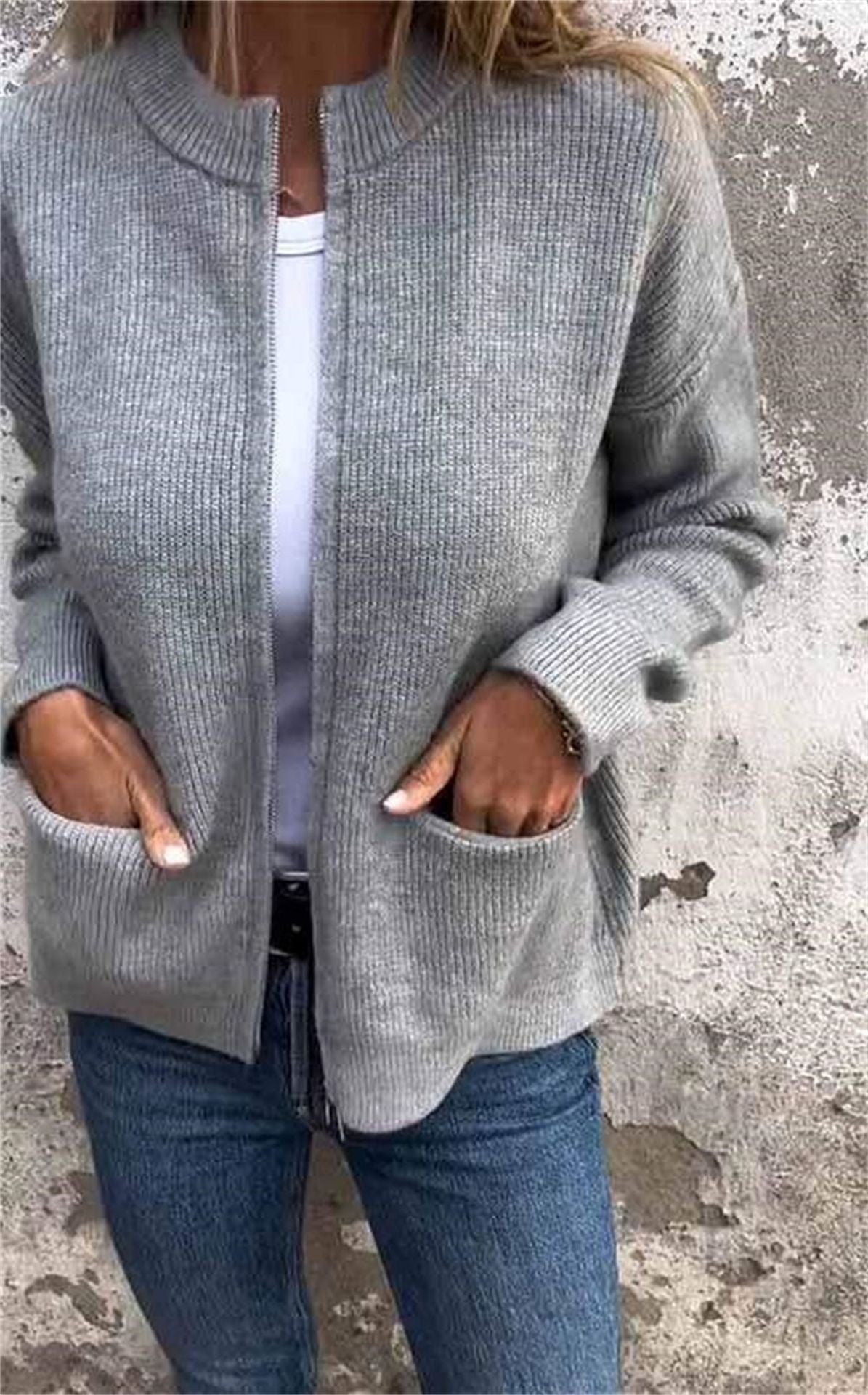 🔥 Round Neck Zipper Knitted Jacket