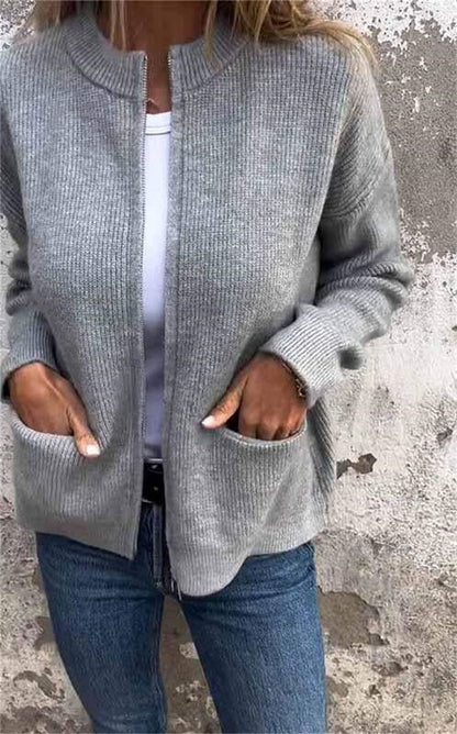 🔥 Round Neck Zipper Knitted Jacket