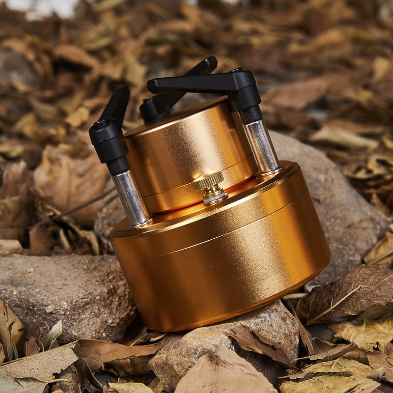 Gold outdoor alcohol stove with support stand