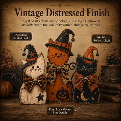 Vintage Halloween Witch Cat Decor Set
