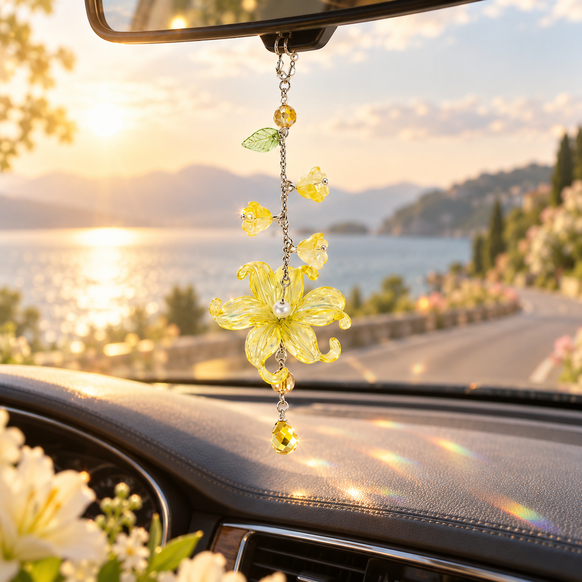 Aesthetic Acrylic Lily Car Rearview Mirror Pendant 🌸