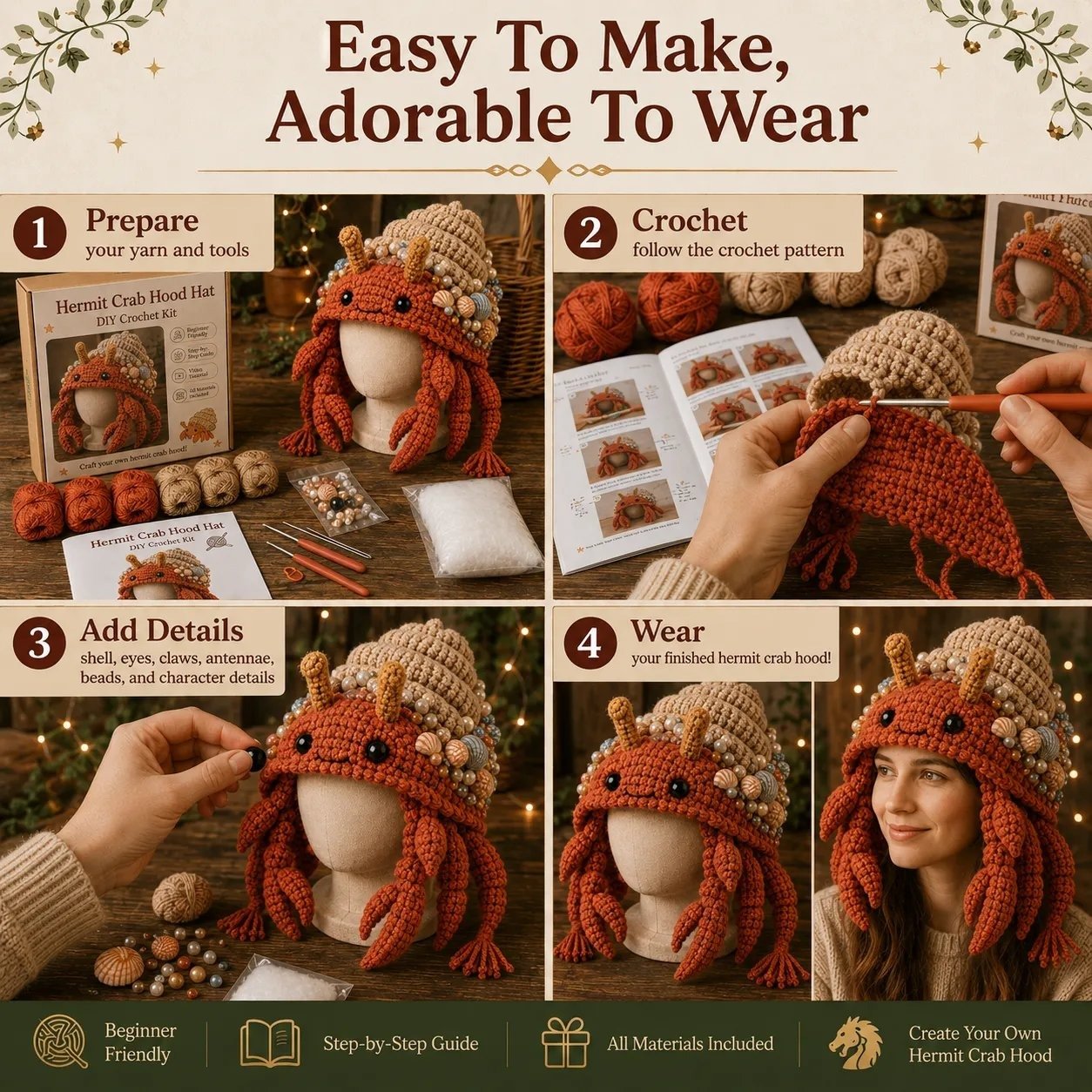🔥 LAST DAY 49% OFF – 🌊✨ Ocean Series Hood Hat DIY Crochet Kit | Premium Soft Yarn Materials with Step-by-Step Guide DIY Handmade Wearable Ocean Character Hood 🧶🎭✨