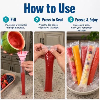 🍓 Pour, Freeze & Enjoy — Homemade Ice Pops Made Easy with Self-Sealing Bags! ❄️