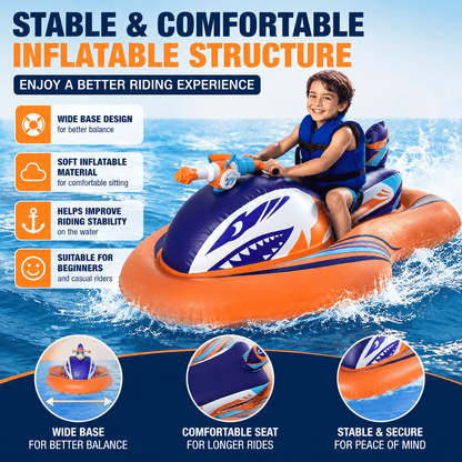 🌊 2-in-1 Shark Inflatable Jet Water Ski🚤 Built-in Water Gun