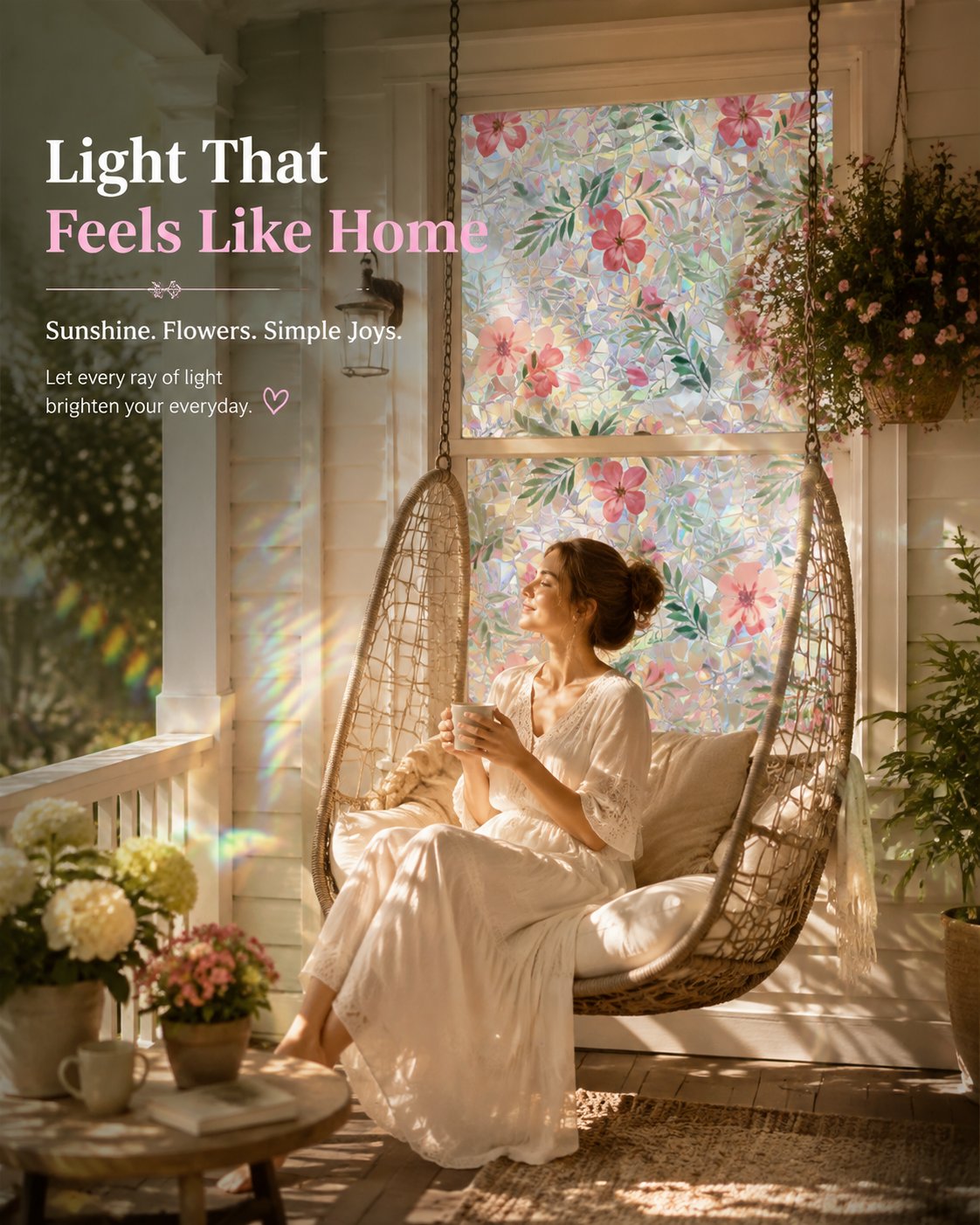 💐Colorful flowers, dazzling sunlight, double-sided visible glass decorative wall stickers