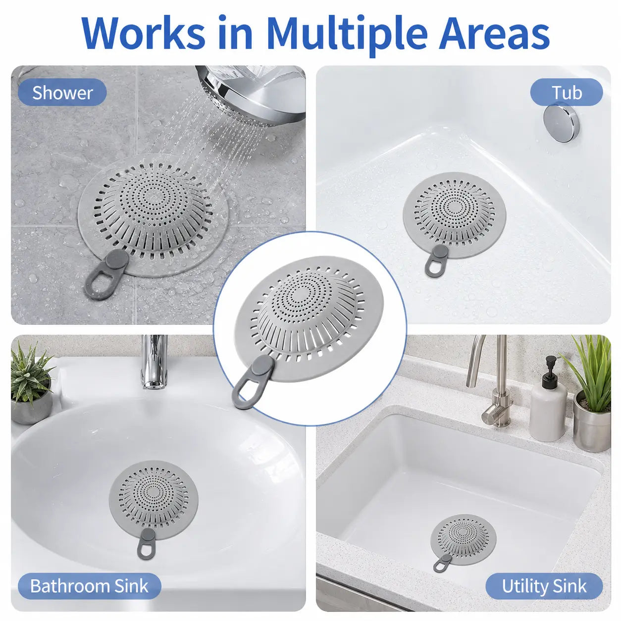 Silicone Hair Catcher Drain Cover – Flexible Shower & Sink Strainer