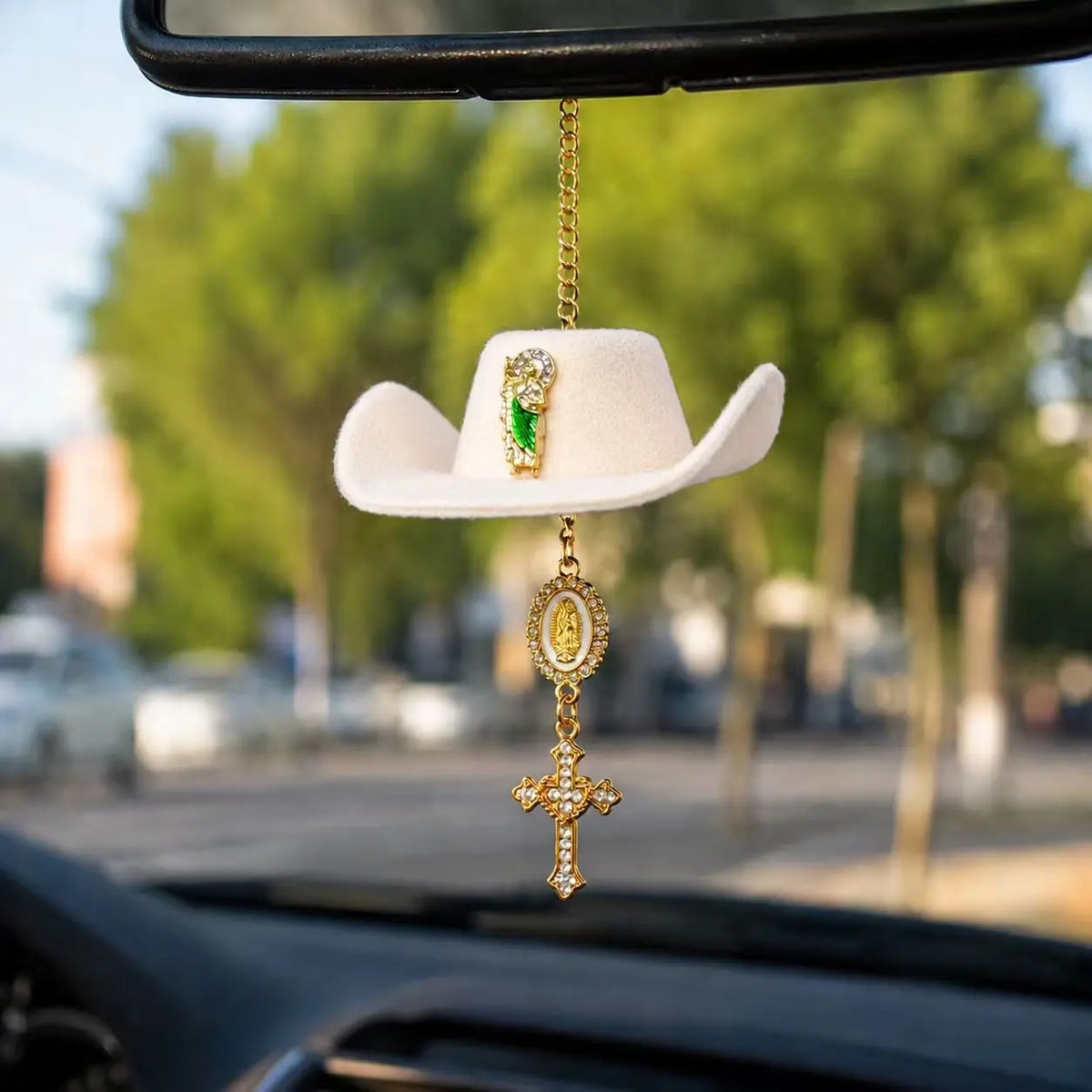 St. Jude Car Blessing Charm. Handmade Protection Gift Decoration, Black Sombrero Car Ornament Car Trinkets