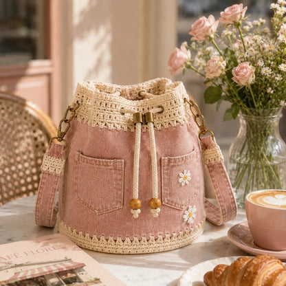 🔥 Top Back-to-School Picks - 👜 Denim Crochet Bucket Bag