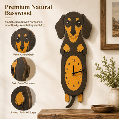Playful Swinging Dog Wooden Wall Clock