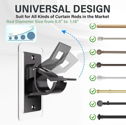 🏠🔨 Self Adhesive Rod Brackets, No Drill Needed Curtain Rod Holders
