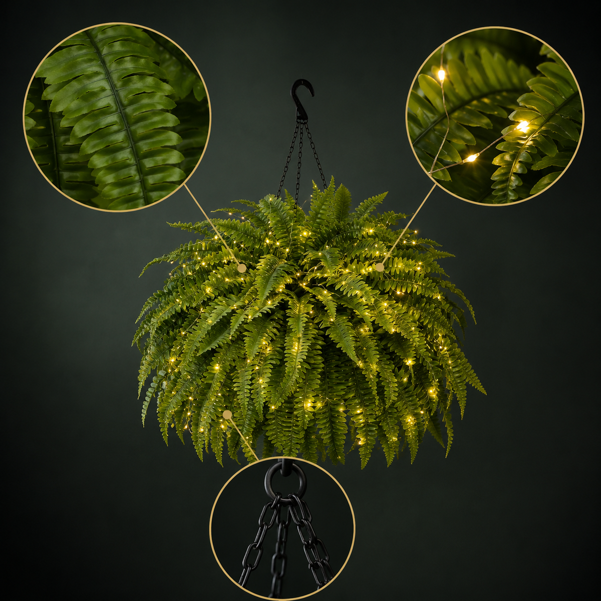 Oversized Pre-Lit Artificial Boston Ferns - No watering, No fading